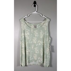 Chicos Tank Top Womens 4‎ XXL Green Beige Floral Touch Of Cool Basic Knit